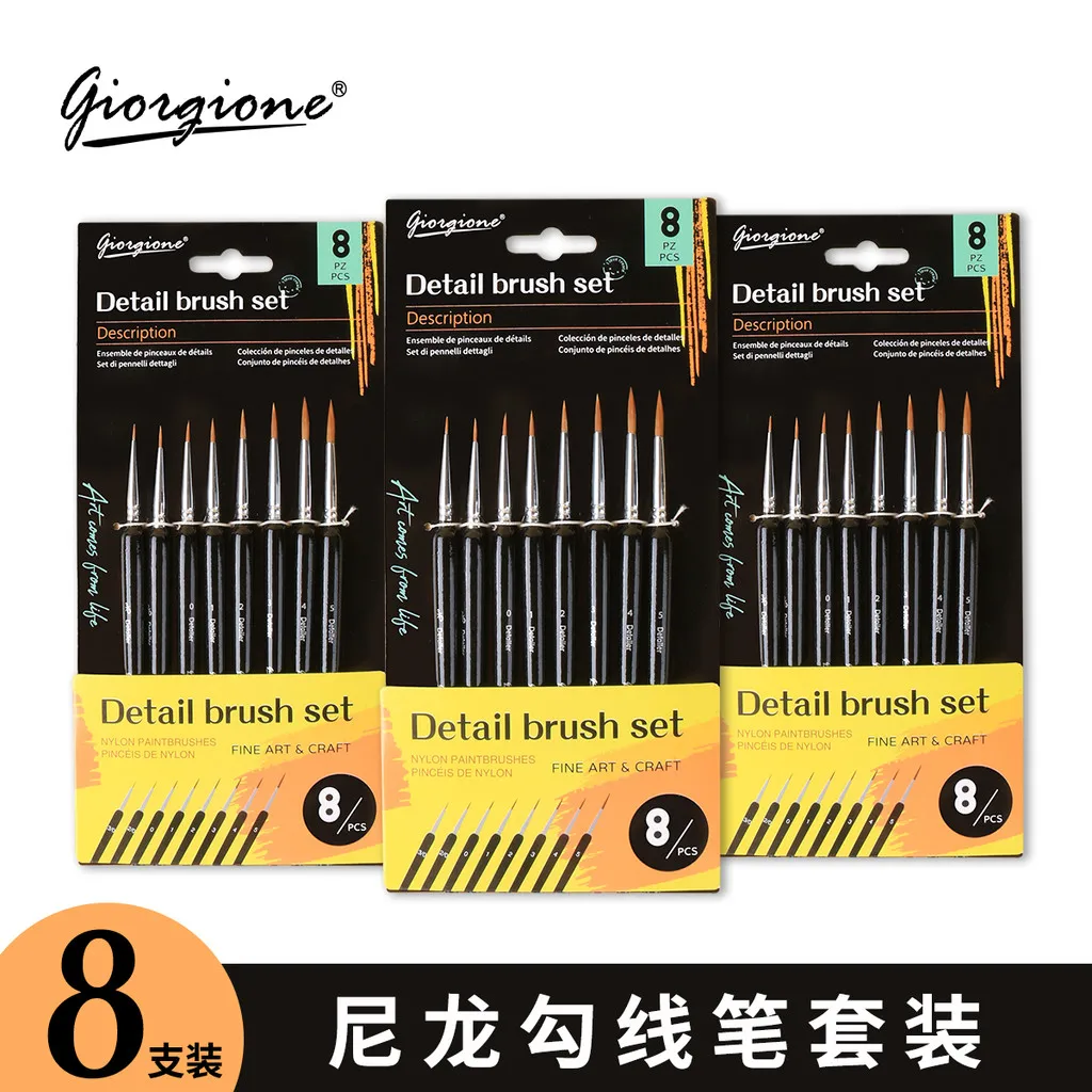 

Giorgione 8-Pcs Professional Brush Set for Face Nail Painting - Detail Brushes for Watercolor Acrylic Oil Painting Art