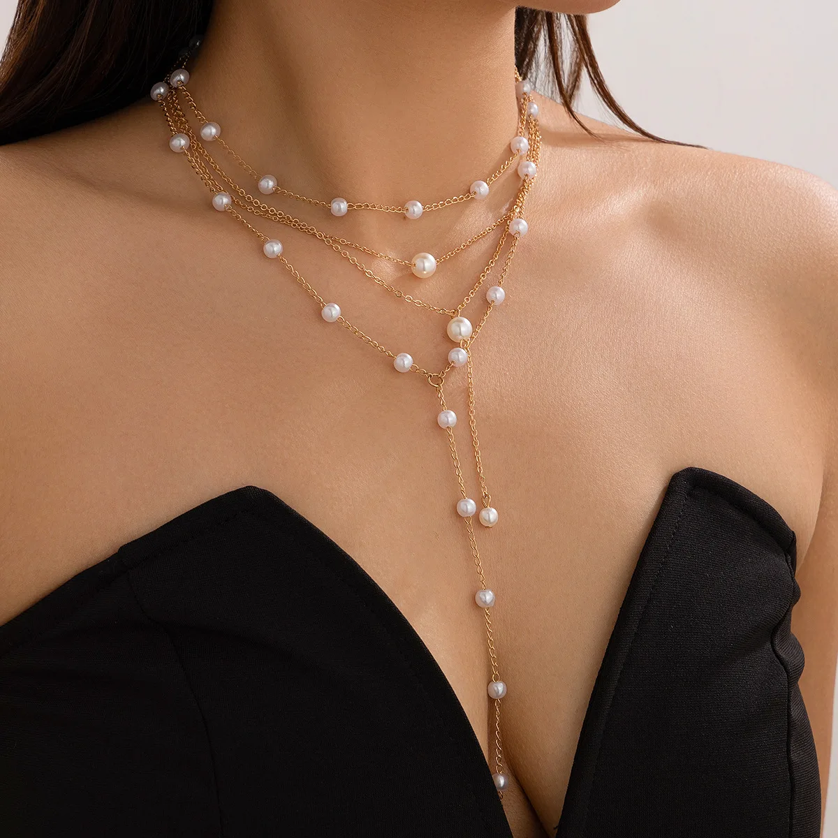 Faux Pearl Y Style Tassel Pendant Necklace Multi Strand Layered Chic Refined Versatile for Business Party Casual Outing