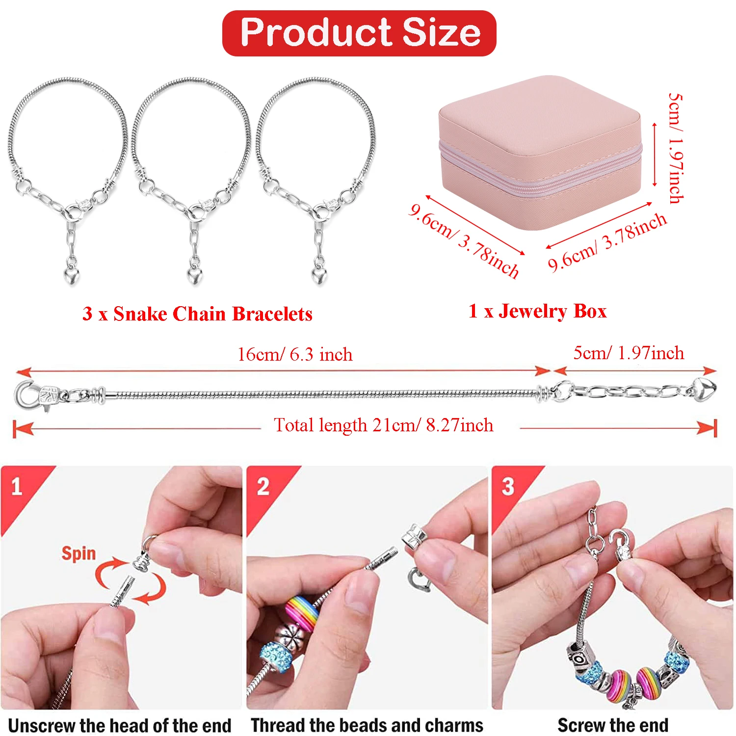 68-Piece Beaded Bracelet Making Kit, Red Series Jewelry DIY Gift Box, Christmas Craft Gift Set, With Jewelry Storage Box view 3