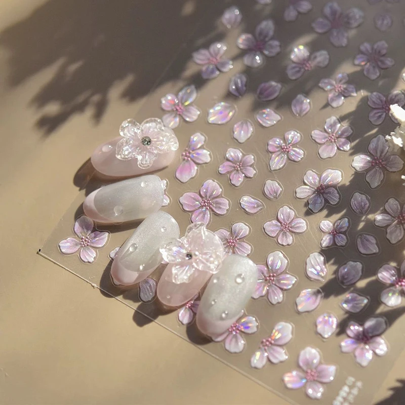 3Pcs Shell Flower Nail Art Sticker Designs Self Adhesive Nail Charm Decoration Stereoscopic Decal Acessories