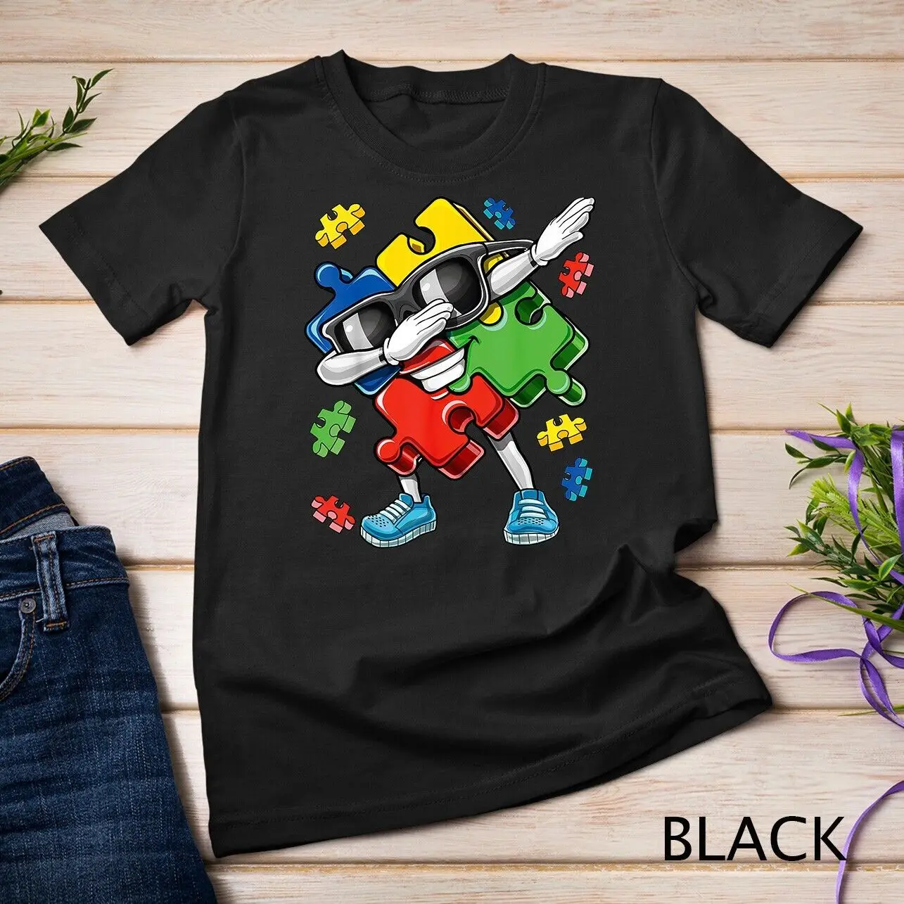 Autism Awareness Dabbing Puzzle Piece Kids Gift Boys T-Shirt Unisex T-shirt