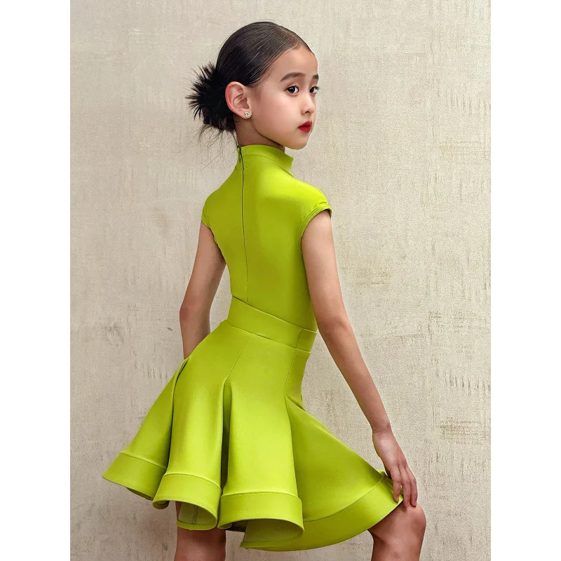 Kinderen Latin Dance Training Kostuum Kinderen Meisjes Romper en Fishbone Swing Rok Samba Competitie Danskleding Dames Competitie
