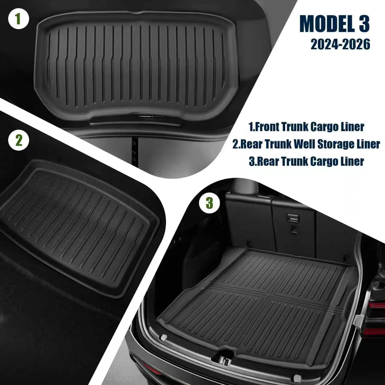 For Tesla Model 3 Highland 2024‑2026 7PCS TPE All‑Weather Floor Mats, Custom Fit Waterproof Anti‑Slip Odorless Car Interior Acce view 6