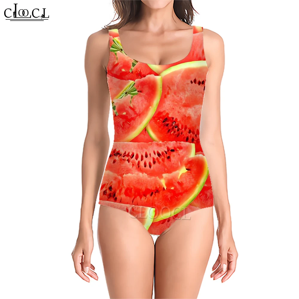 CLOOCL Trendy Swimsuit for Women Banana Print Beachwear Sleeveless Backless Bathing Suit Summer Pool Swimming Suits 2023