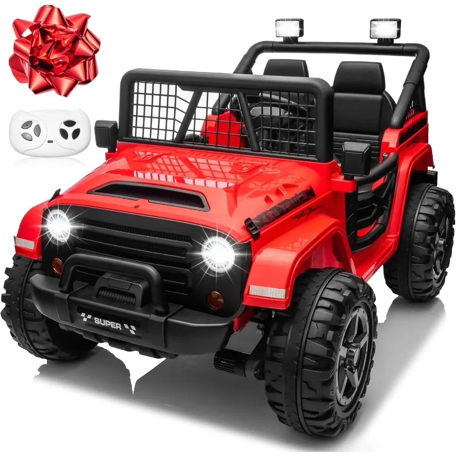 Coche de paseo XL de 24 V con control remoto, coche eléctrico conmutable de 2 plazas 4WD/2WD para niños con asiento de 20 pulgadas de ancho, flor de regalo, 4X20