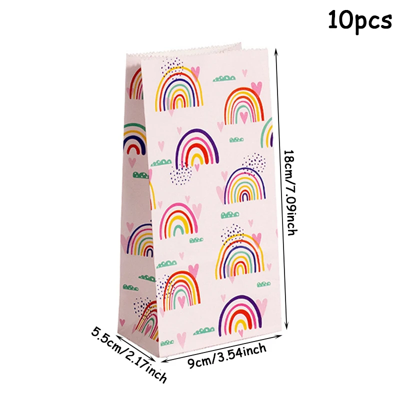 10Pcs Rainbow Theme Paper Candy Bags DIY Baking Cookies Packing Gift Bag Stand Up Favor Bags Wedding Party Birthday Supplies