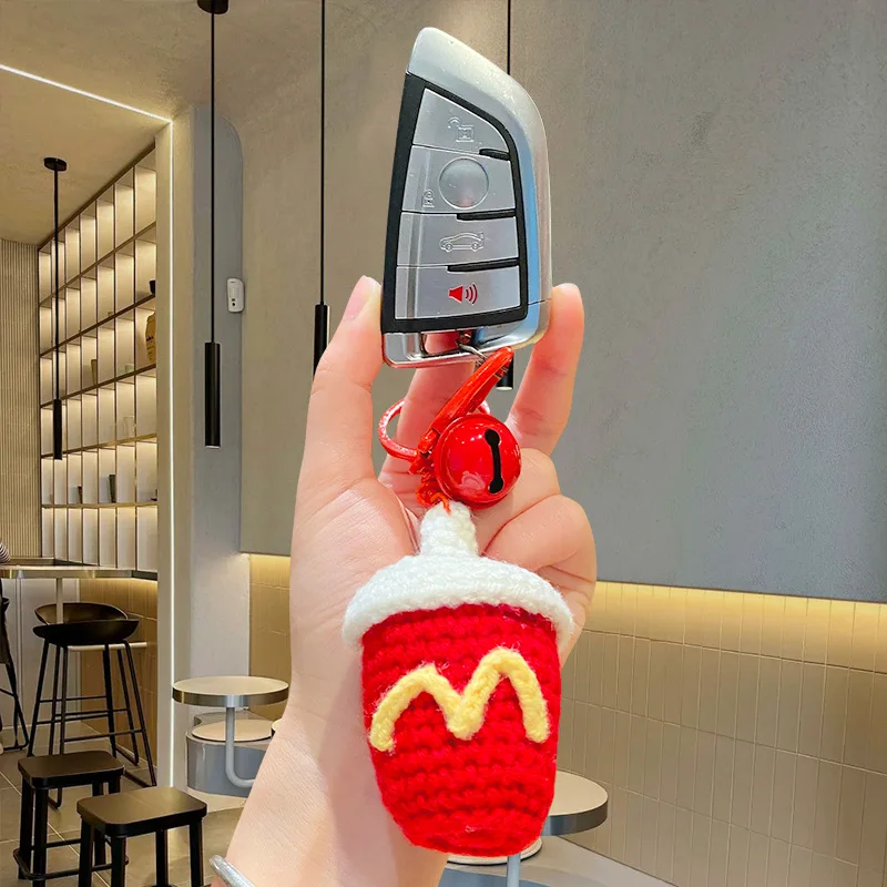 Creative Cute Plush Wheat Dangdang French Fry Keychain Couple Cartoon Yarn Hook Weaving Burger Bag Small Pendant Gift