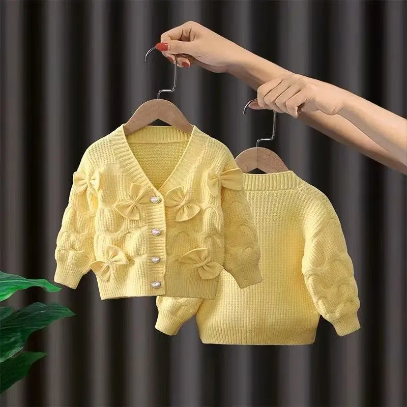 

Baby Girl knitted Cardigan 2026 Spring and Autumn New Children's Bow Sweater Western Style Jacket