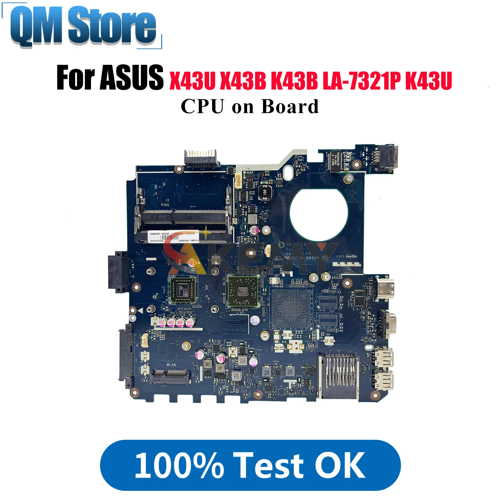 

LA-7321P Материнская плата для ноутбука ASUS K43U K43U X43U K43B X43B Материнская плата для ноутбука с процессором 100% тестирование ОК быстрая доставка stk