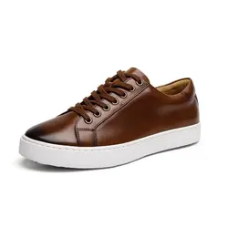 New Men Casual Sports Vulcanized Shoes Comfortable Fashionable Flat Heeled Leather Shoes Outdoor Driving Travel Brand Shoes Men