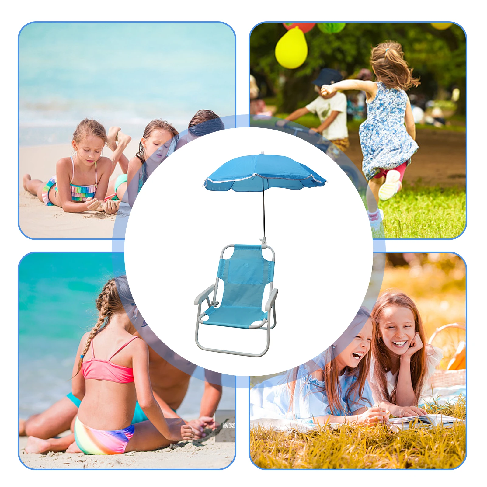 Outdoor Beach Folding Chair With Umbrellas For Children Summer Beach Chair Multifunctional Portable Small Chair Beach Holiday