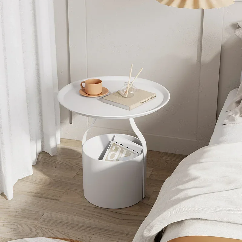 Nordic Minimalist Bedside Table Movable Balcony Small Coffee Table Simple Iron Storage Bucket Mesas Living Room