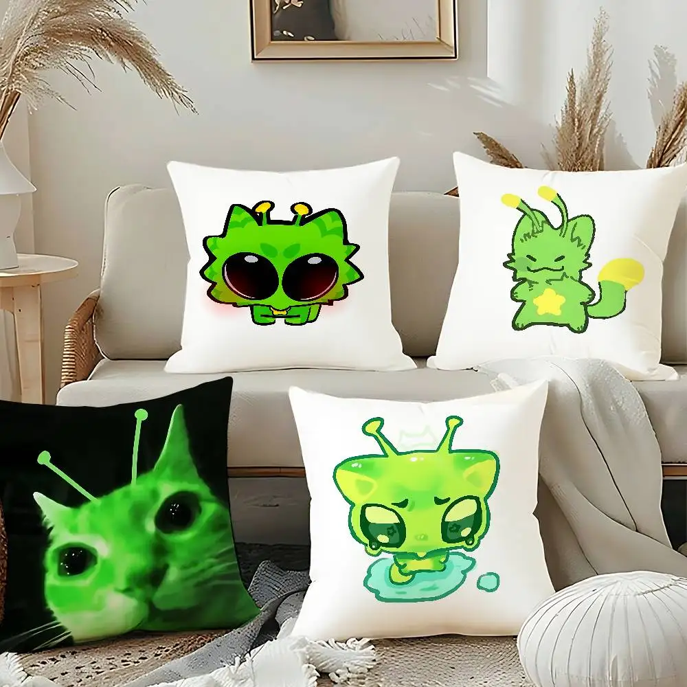 

Cute Green Alien Cat Pillow Case Throw Pillow Cover Nordic Vintage Style Cushion Covers Home Living Room Sofa Couch Seat Decor