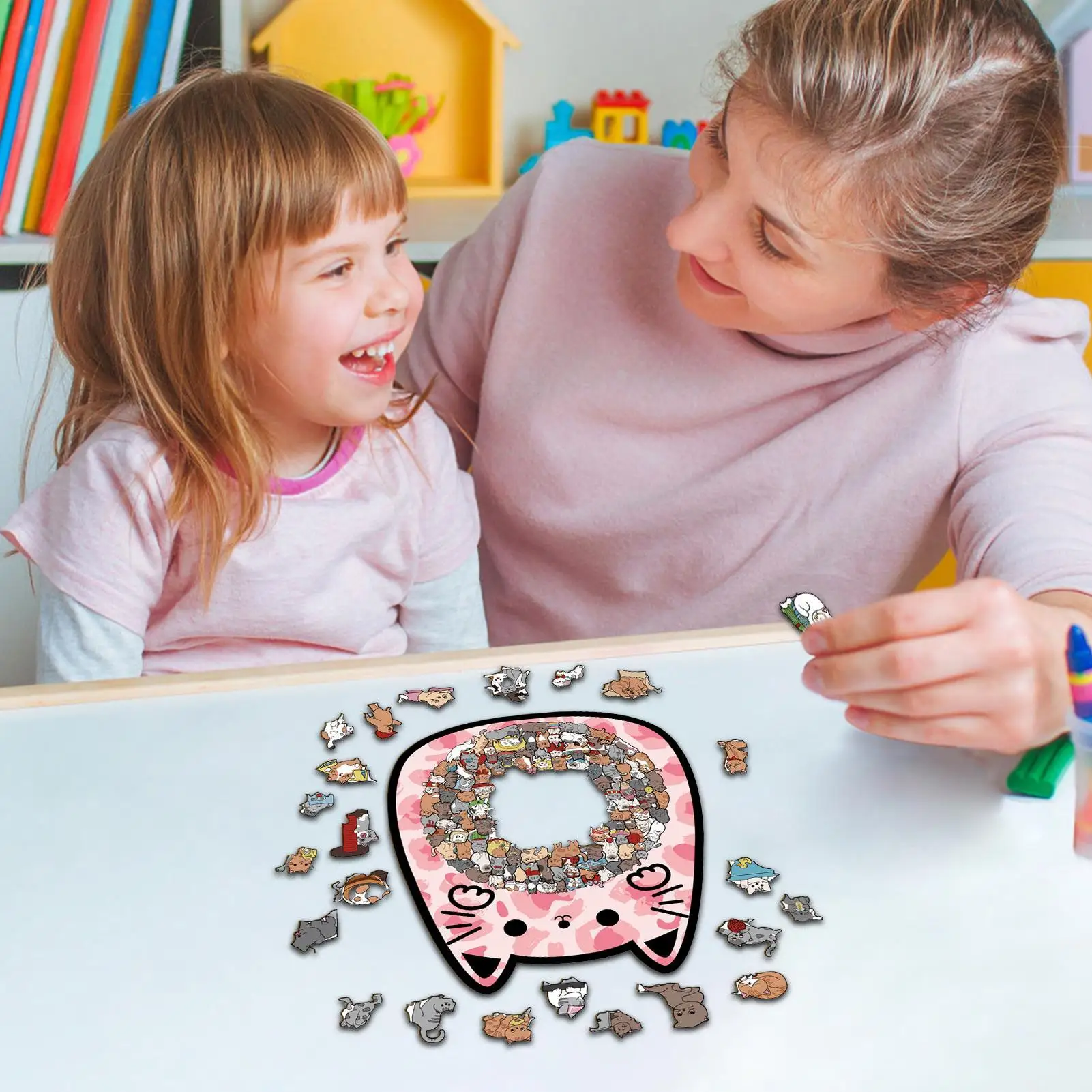 Wooden Cat Puzzle Cat Shaped Cute Early Education Toys Wooden Animal Puzzles For Women Kids Children Son Daughter Teens