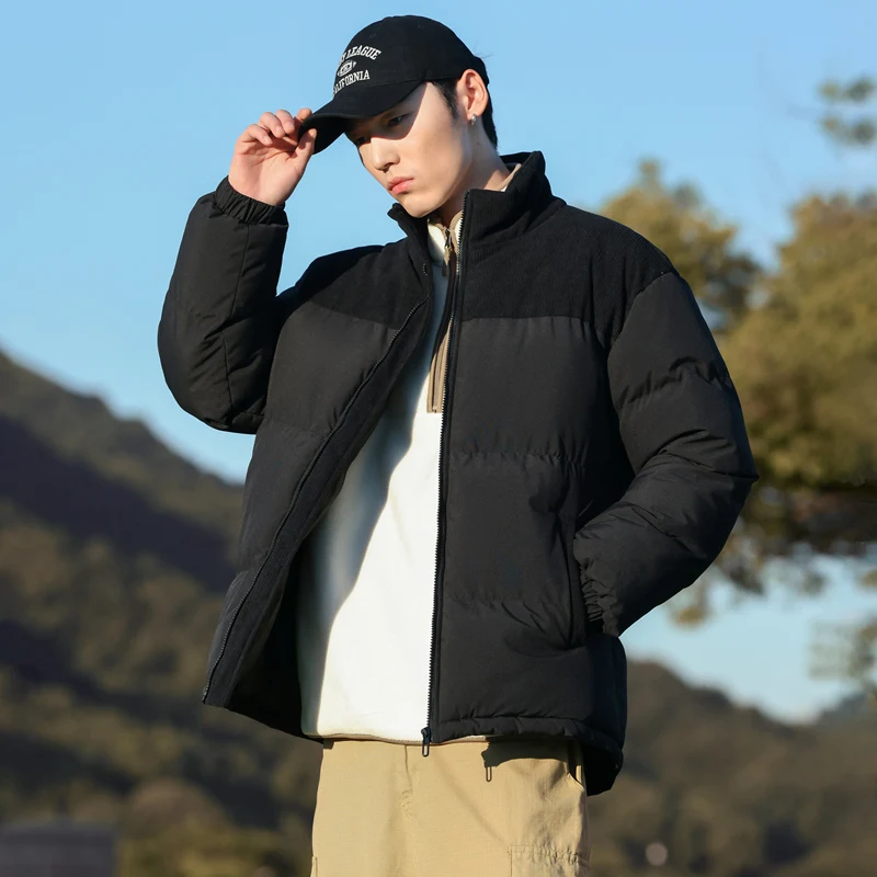 Korean Fashion Patchwork Cord Parkas Frauen Stehen Kragen Zipper Verdicken Parka Mäntel Frau Langarm Warme Puffer Jacken