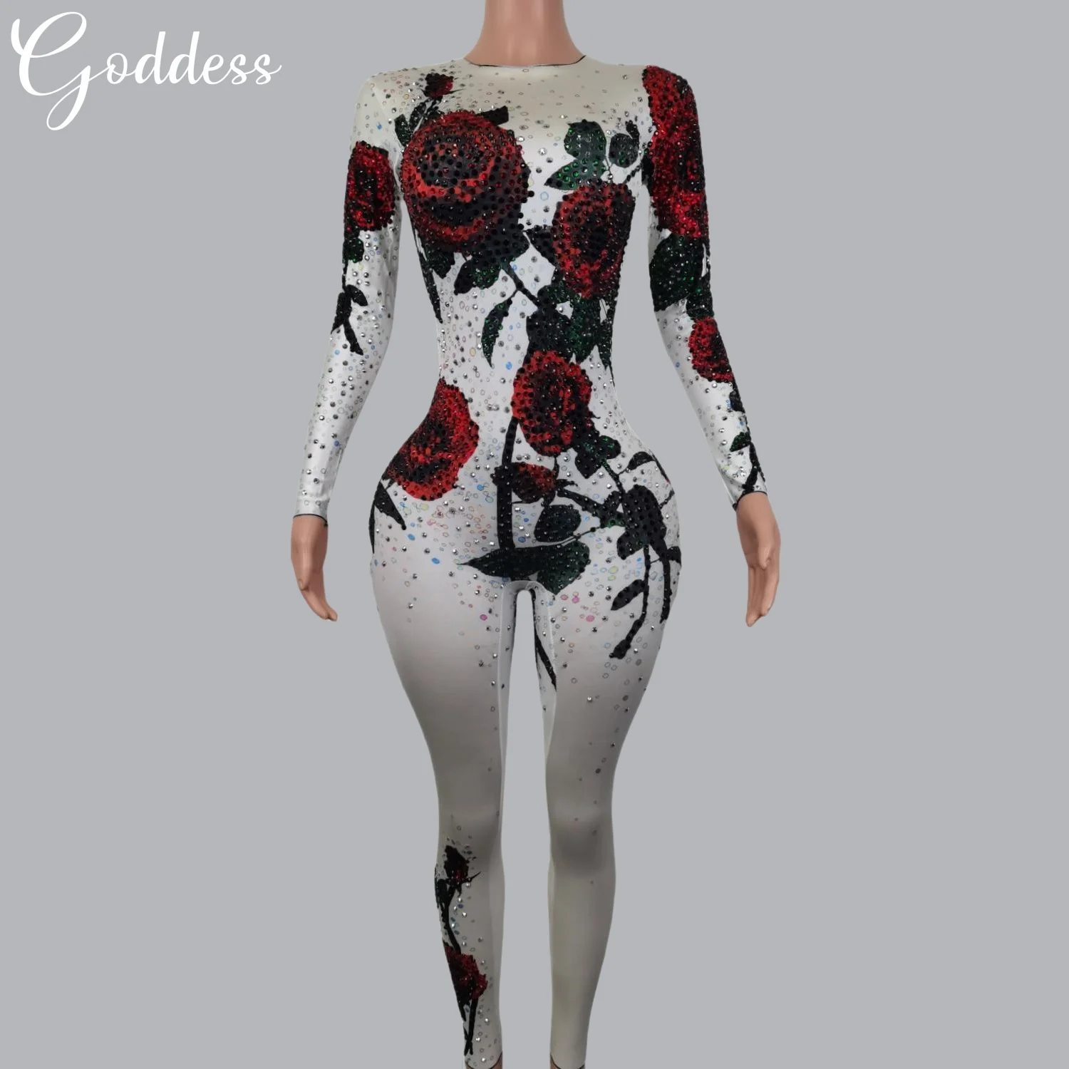 

Women Sparkly Rhinestone Rose Sexy Classic Jumpsuit Birthday Prom Wear Dance Troupe Performance Jumpsuit Club Bodycon Leggings