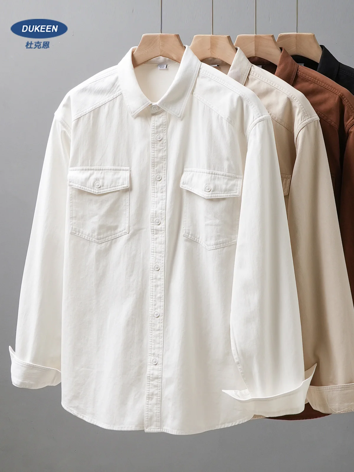 DUKEEN Schwergewichts-Arbeitskleidungsoberhemd für Herren 2025, 100 % Baumwolle, lockere Passform, langärmelige Button-Up-Jacke, Frühlings- und Herbst-Freizeithemd