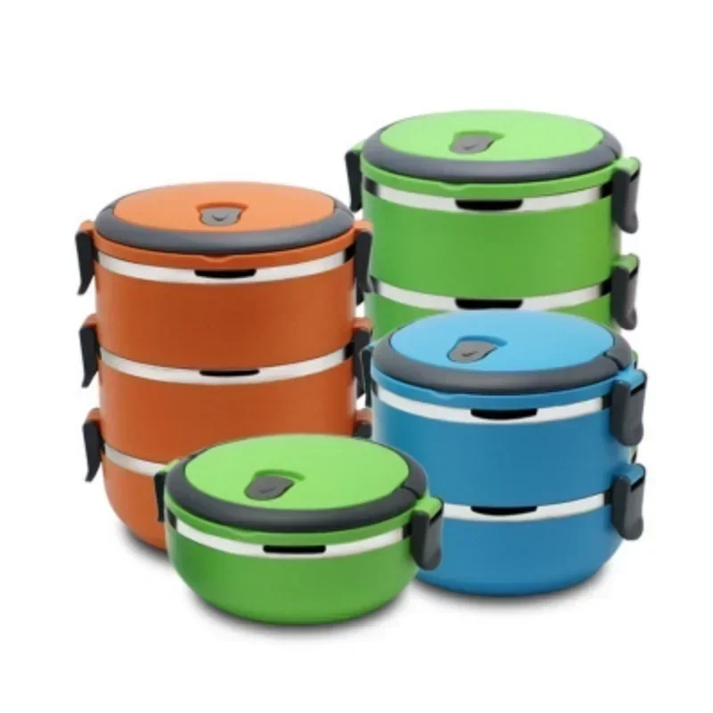 1Pcs Creative 1/2/3/4 Multi-layer Stainless Steel Insulated Lunch Box Round Leakproof Bento Box Portable Food Container Random