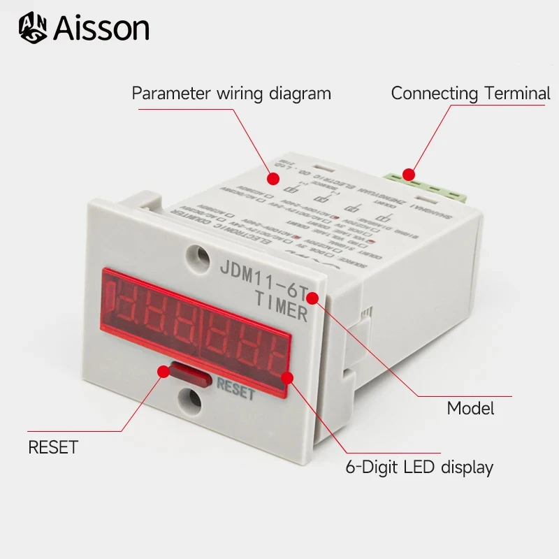 JDM11-6T Electronic LED 6-digit Digital Time Counter Accumulation Cumulative Timer Power Outage Memory AC220V DC24V