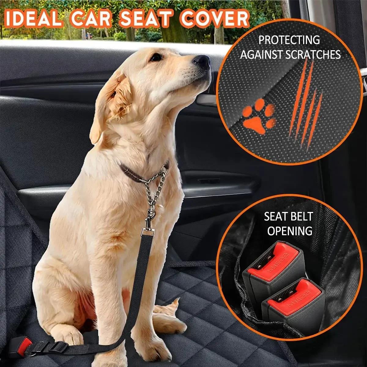 Dog Car Rear Seat Protective Cover Waterproof Dirt Resistant Pet Seat Cover Black Shoulder Strap Hammock Pet Travel Mattress