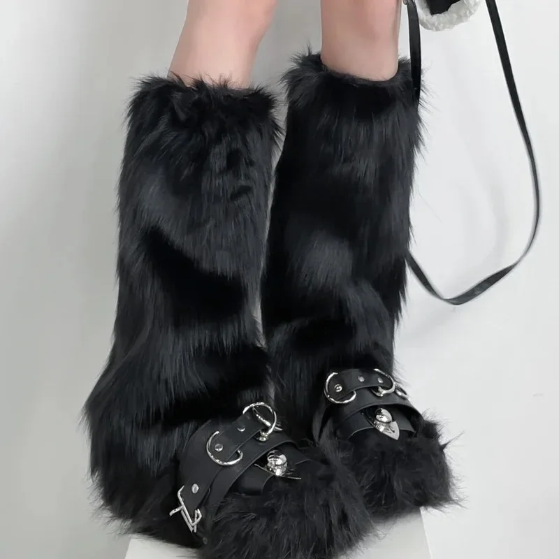 Y2K Winter Faux Fur Long Sock Legging Cool Jk Leg Warmer Gothic Boots Socks EGirl Harajuku Girls Lolita Boot Cover Foot Sleeves