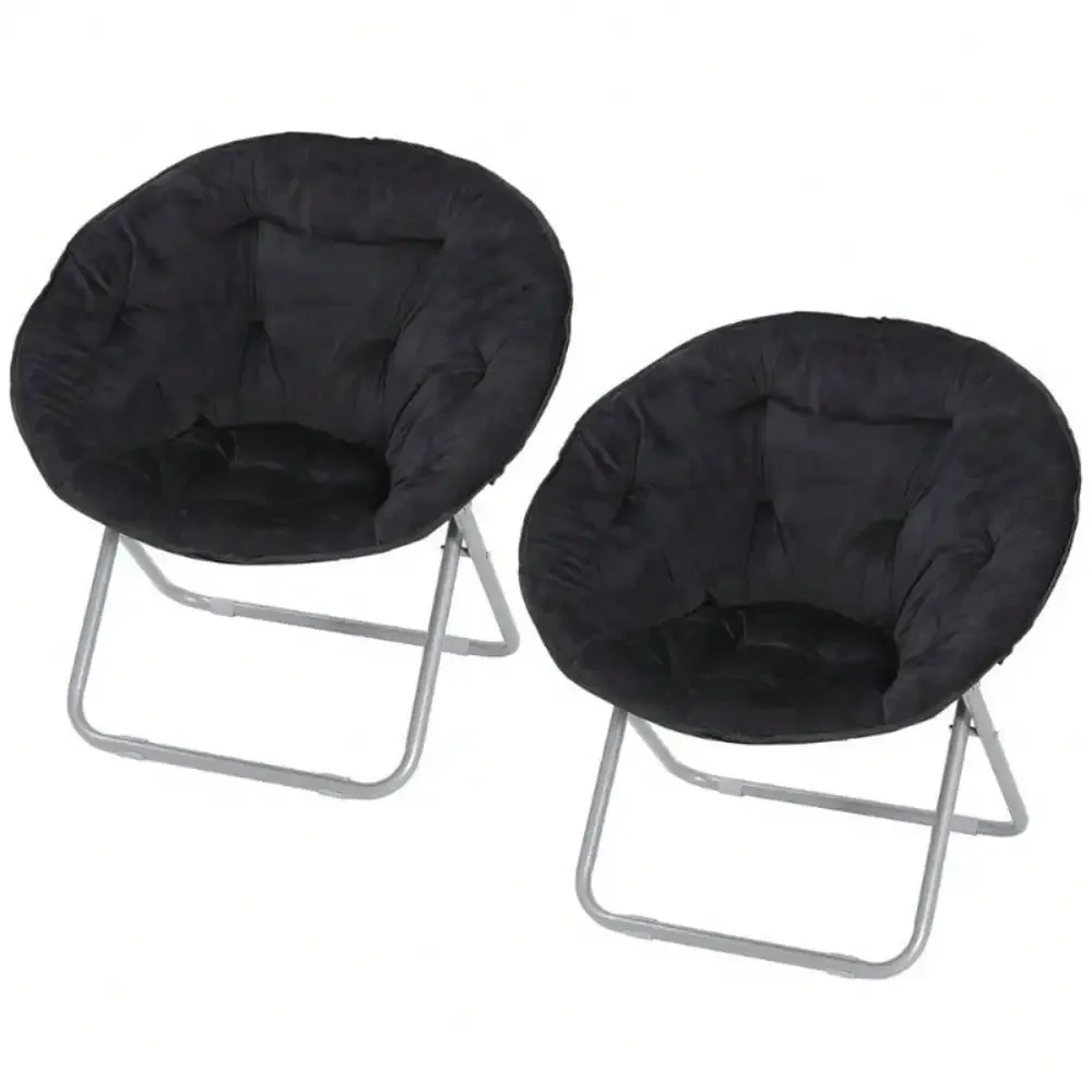 

Set of Oversized Fur Moon Saucer Chair Seat Stool Soft Folding Metal Frame