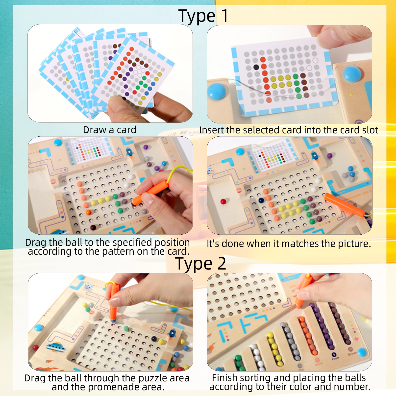 Labirinto magnético de cores e números com cartão, quebra-cabeça montessori, brinquedos para crianças, placa magnética educacional, contagem e classificação de cores