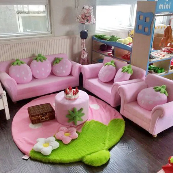 

Children's Sofa Chair Strawberry Style Combination Girls Kindergarten Pink