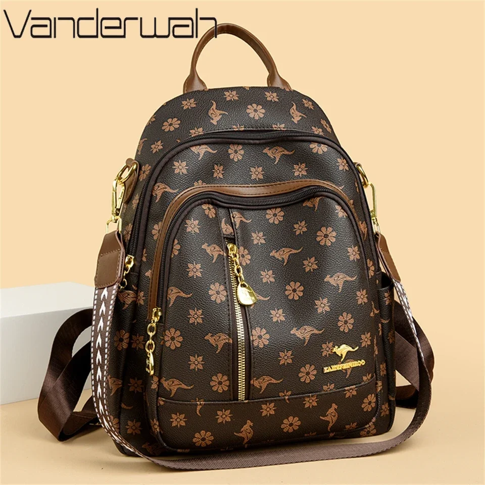 

Quality Soft Leather Backpack For Women Fashion Print Back Pack Travel School Bag Rucksack Luxury Ladies Large Capacity Backpack