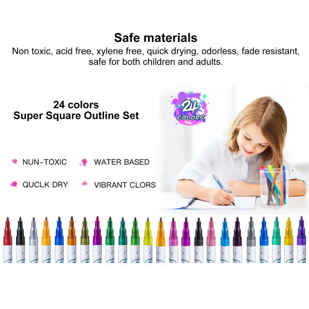 Colorful Outline Marker Dual Line Outline Pens Double Line Glitter Liquid Mark Pen Kit for Diy Gift Tag Greeting Card Art