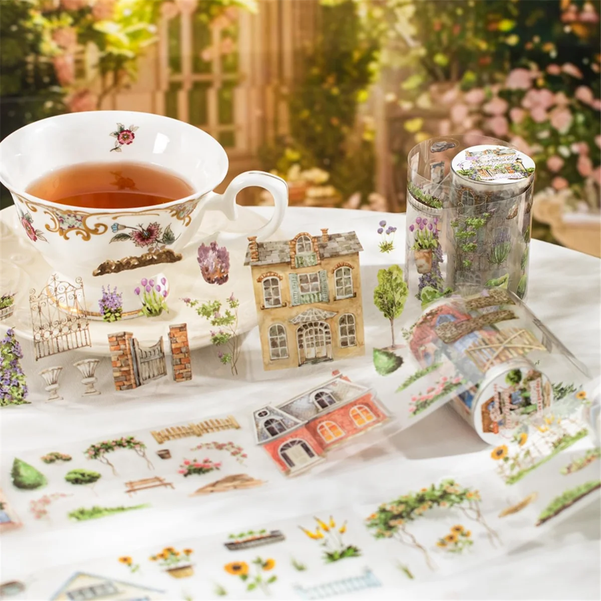 مجموعة شريط ABJG-PET، 4 لفات من الزائلة ذات المناظر الطبيعية الخلابة للمجلات غير المرغوب فيها، وسجل القصاصات، والحرف اليدوية، DIY