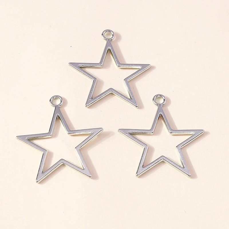 Leslie 10 Stück 32 x 37 mm Legierung große hohle Sterne Charms fünfzackige Sterne Anhänger für Schmuckherstellung handgemachte Frauen Halskette Handwerk – Detail 3