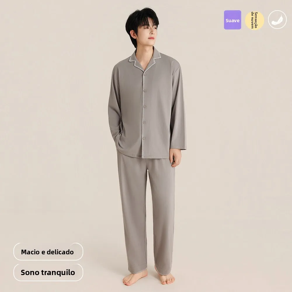 men's-knitted-cotton-sleepwear-cardigan-thickened-home-clothes-set-casual-couple-style-long-sleeve-autumn-winter