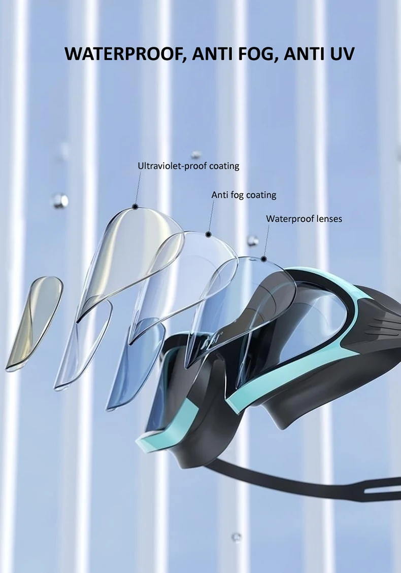 Professionelle Schwimmbrille, HD, wasserdicht, beschlagfrei, Silikon-Schwimmkappe, Wassersport-Ausrüstung für Männer und Frauen – Detail 4
