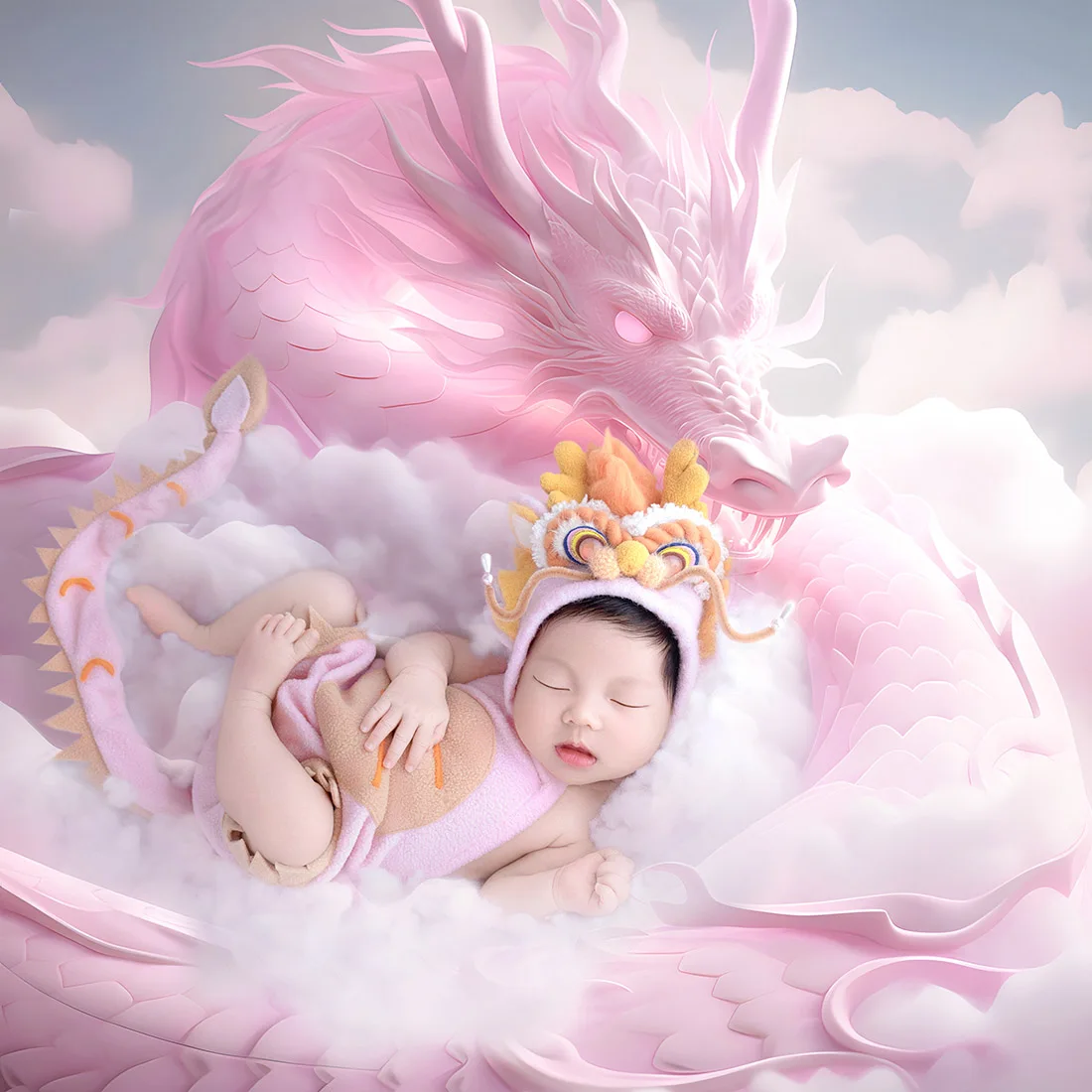 Chapeau et ensemble de vêtements pour nouveau-né, barboteuse pour bébé, bonnet dragon chinois, accessoires de photographie