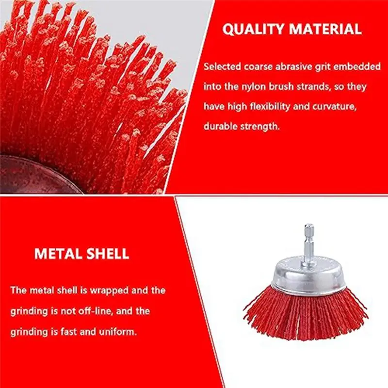 AEE4-7 Pack Nylon Filament Abrasive Wire Brush Nylon Brush With 1/4 Inch Hex Shank, Nylon Drill Brush Set