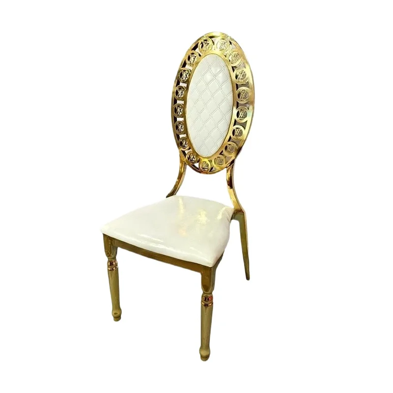Deluxe European Hotel Banquet Chair Gold Plated Round Back Dining Chair with Upholstered