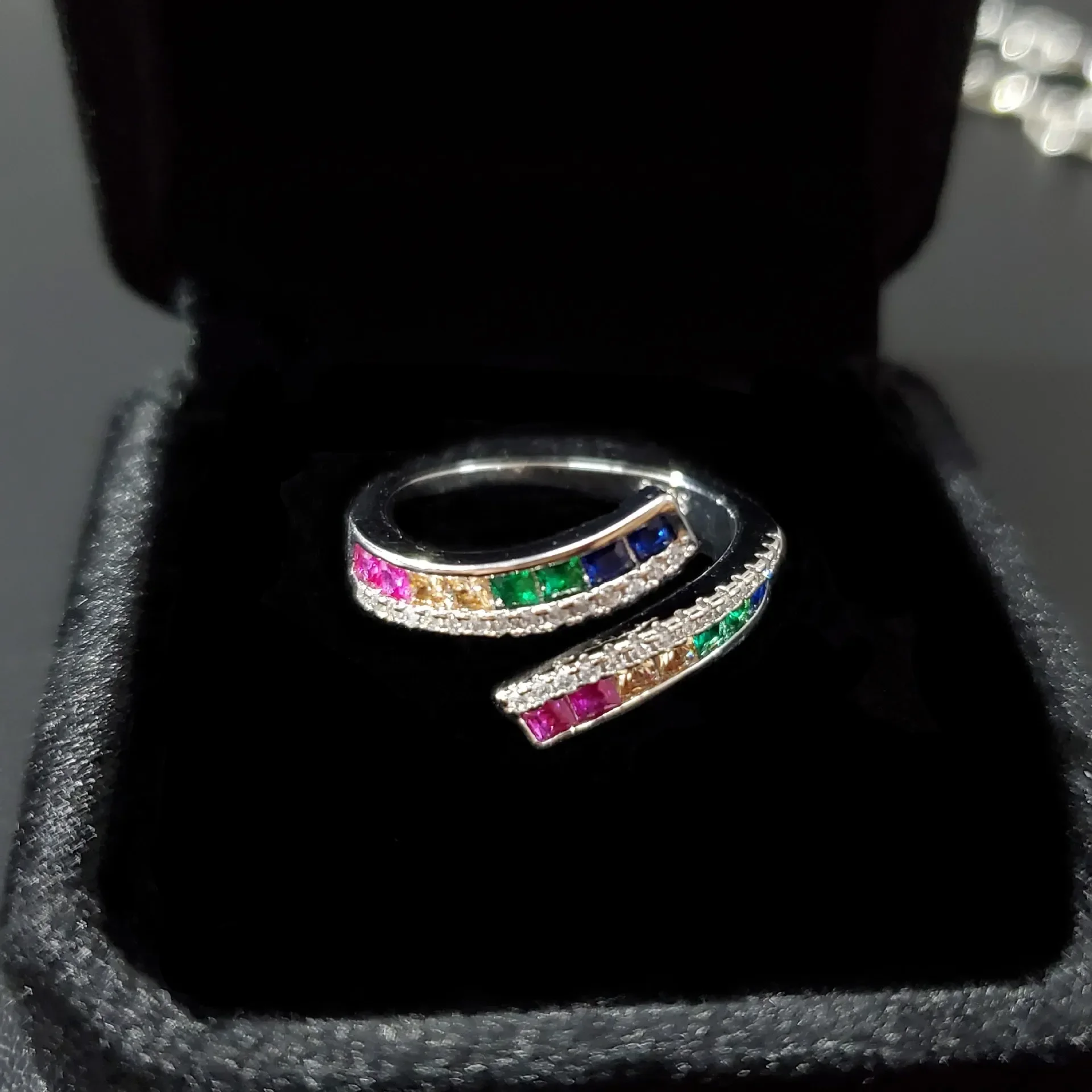 خاتم قوس قزح أوروبي وأمريكي أصلي طراز MDL Moissanit1 مطلي بالذهب عيار 18 قيراط بأحجار كريمة ملونة من الزركونيوم #4