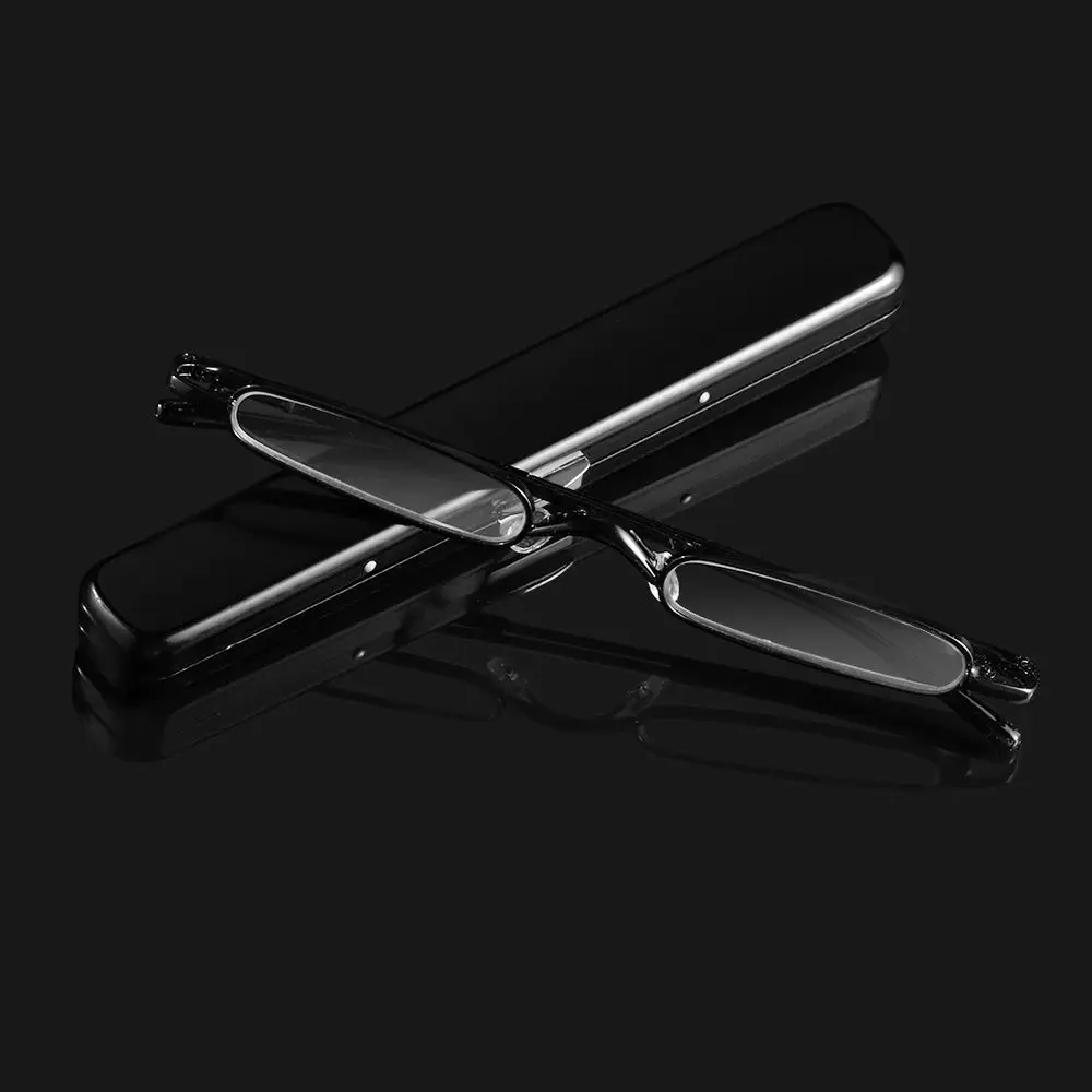 Glasses Spring Hinge Metal Frame Readers Eyeglasses with Portable Pen Clip Case Mini Reading Glasses Blue Light Blocking