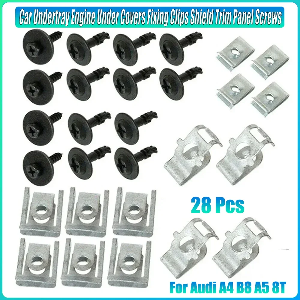 

28Pcs For Audi A4 B8 A5 8T Car Undertray Engine Under Covers Fixing Clips Shield Trim Panel Screws Auto Repairing Accessories