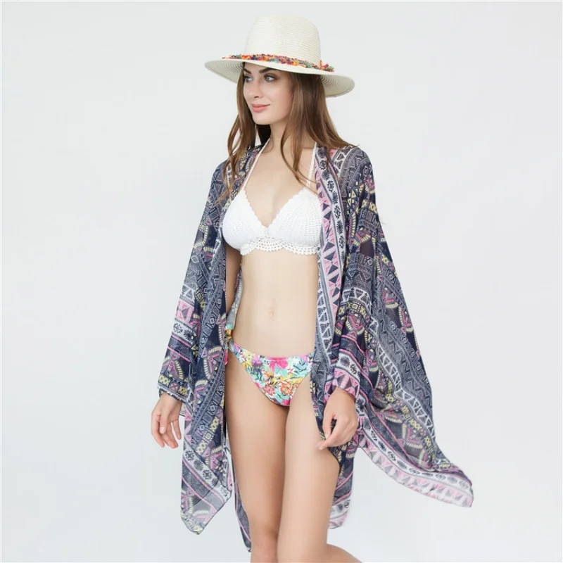 

Кардиган-бикини с геометрическим рисунком солнцезащитный для женского пляжа