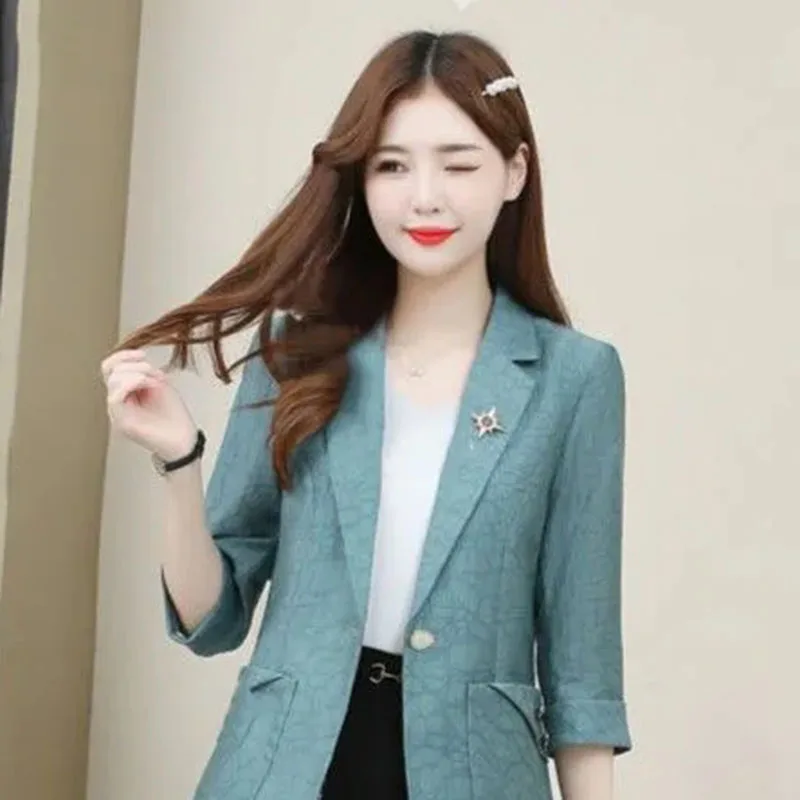 2025Spring Summer New Women Wind Five-point Sleeve Suit light Mature Blazer Female Fashion Slim Joker Small Suit Jacket Lady Top