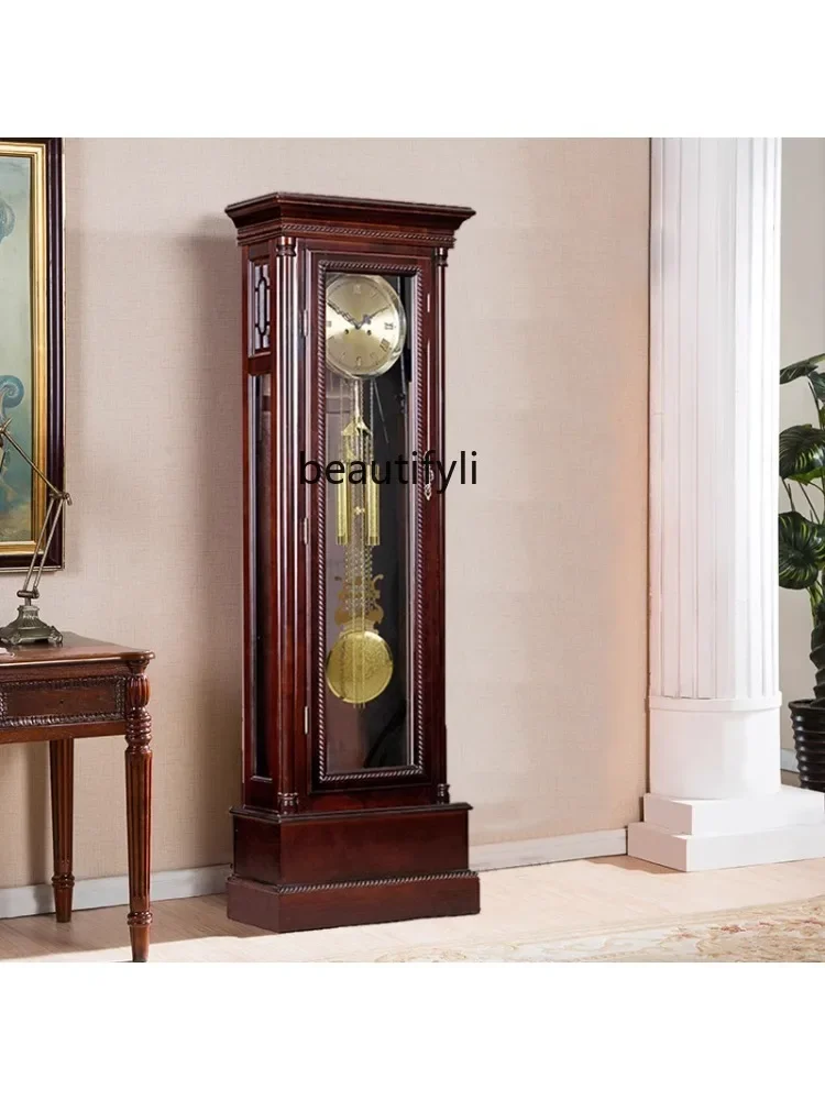 Solid Wood Mechanical Floor Clock European-Style Living Room Clock Home Chinese Retro Vertical Time Reporting Large Swing Clock