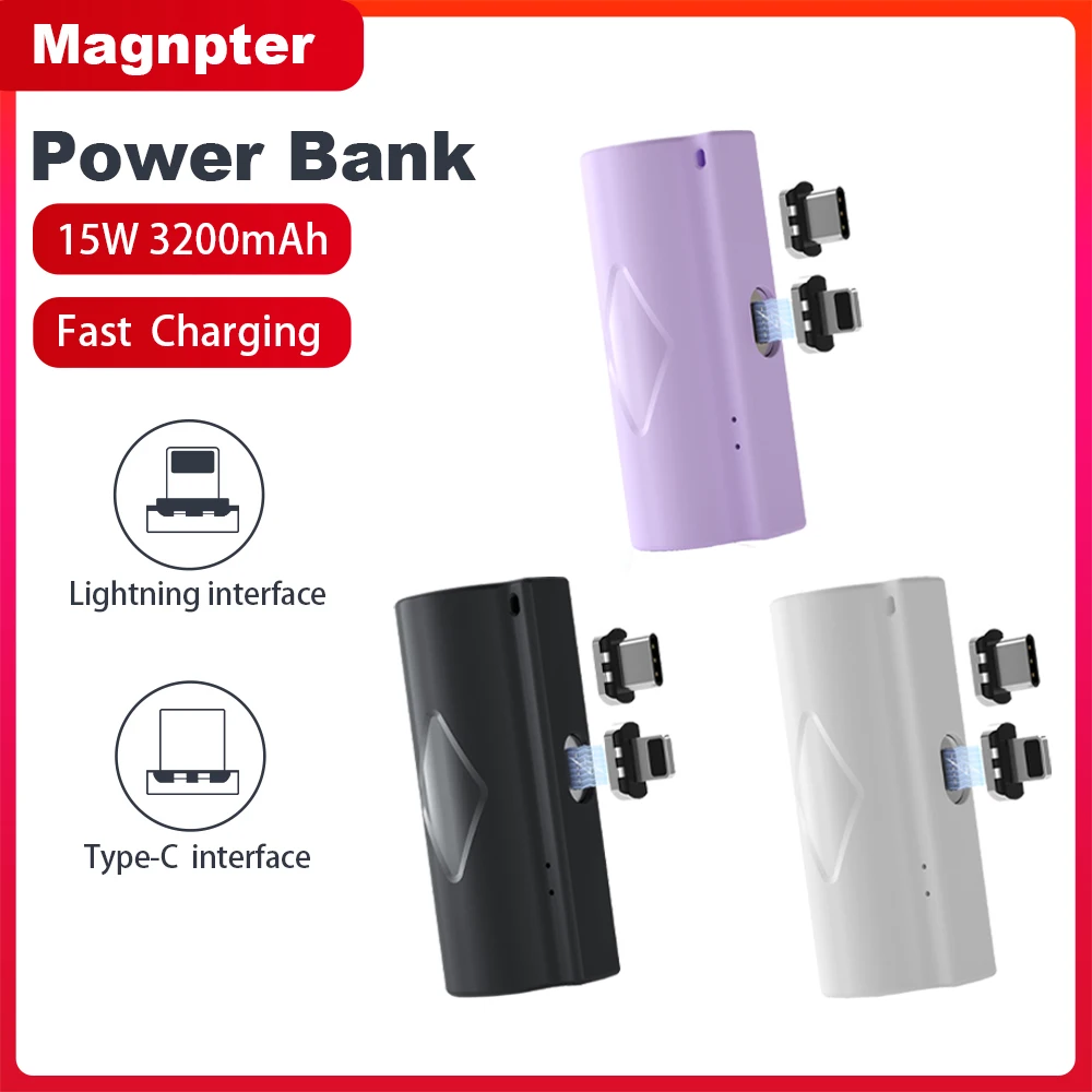 15W Magnetic Power Bank 3200mAh Super Fast Charging Wireless Powerbank External Battery Charger for IPhone 16/15/14/13/12 Xiaomi