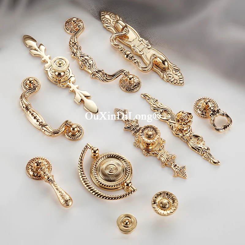 Luxury 4PCS Solid Brass Gold Furniture Pulls Handles Drawer Knobs Cupboard Wardrobe Dresser Closet TV Wine Cabinet Pulls Knobs