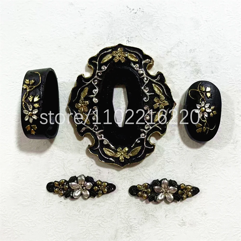 A Set Nice Copper Brass Gold Plated Silver Tsuba Handguard Fuchi Kashira Menuki For Real Japan Samurai Katana Sword Fittings