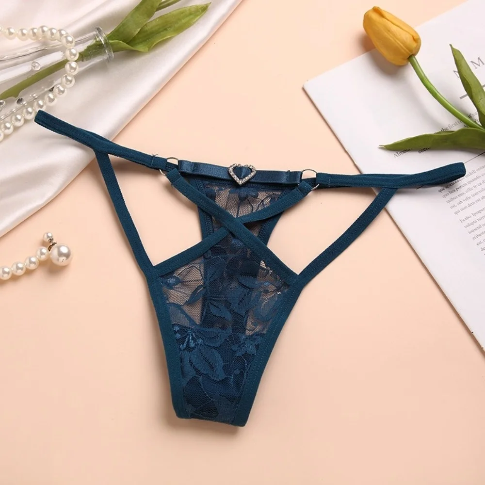 Breathable Lingerie Lace Thong Low Waist Mesh Transparent Ladies' Triangle Panties Thin Strap T Back Lace Briefs Daily