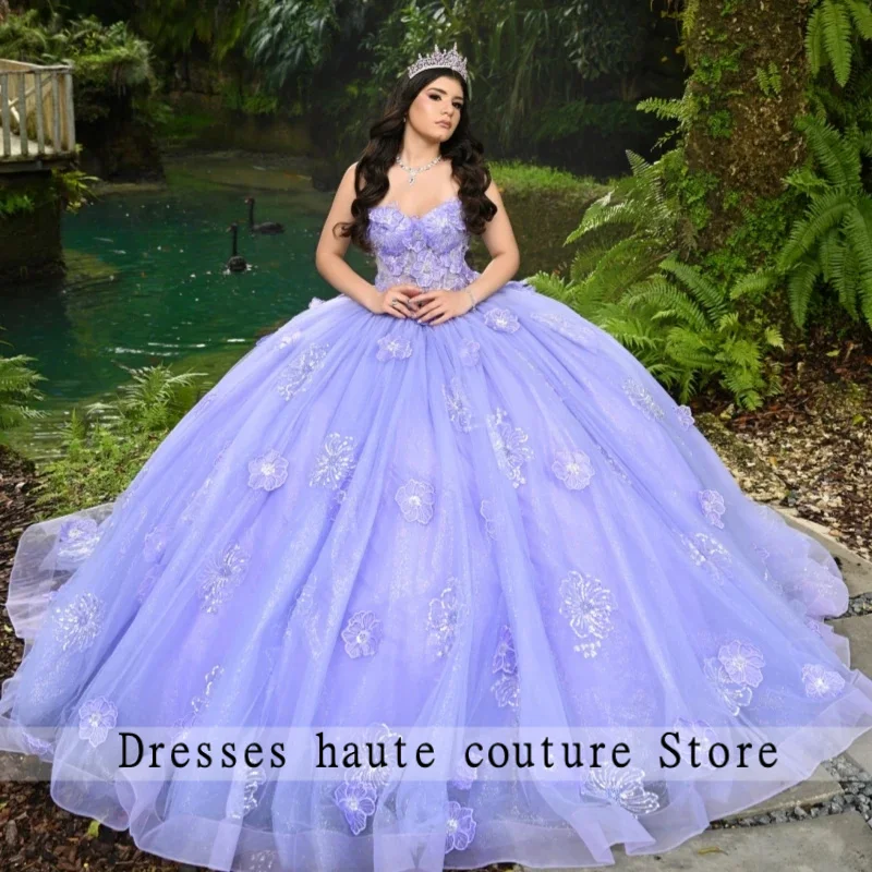 

Лавандовые блестящие платья Quinceanera с открытыми плечами, аппликация, кружево, бисер, кристалл, бант, корсет, тюль, вечерние, день рождения, сладкое платье 16,