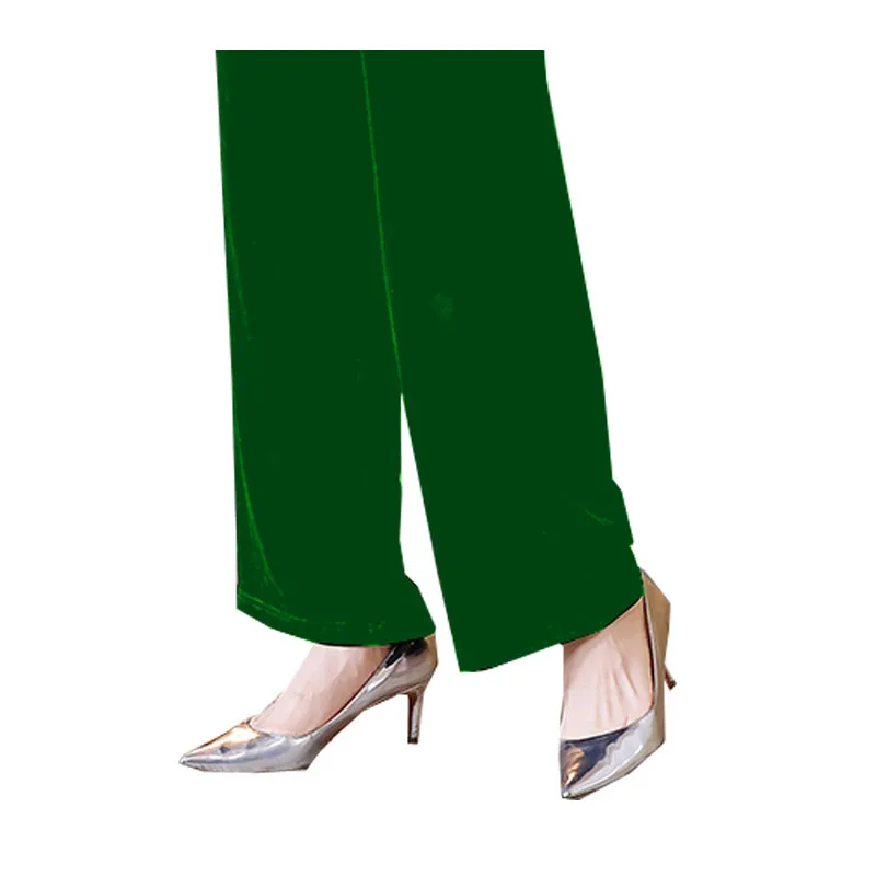 ربيع الخريف التوت الحرير المخملية المرأة مستقيم بنطلون مرونة الخصر الأخضر الداكن فضفاض كبير الحجم 5XL الراقية ملابس نسائية