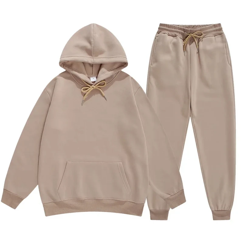 

Men's And Women's Solid Color Long Sleeves Two Pieces Set hooded Sweatshirt Suit Men Woman Sportswear Hoodie + Pants Suit